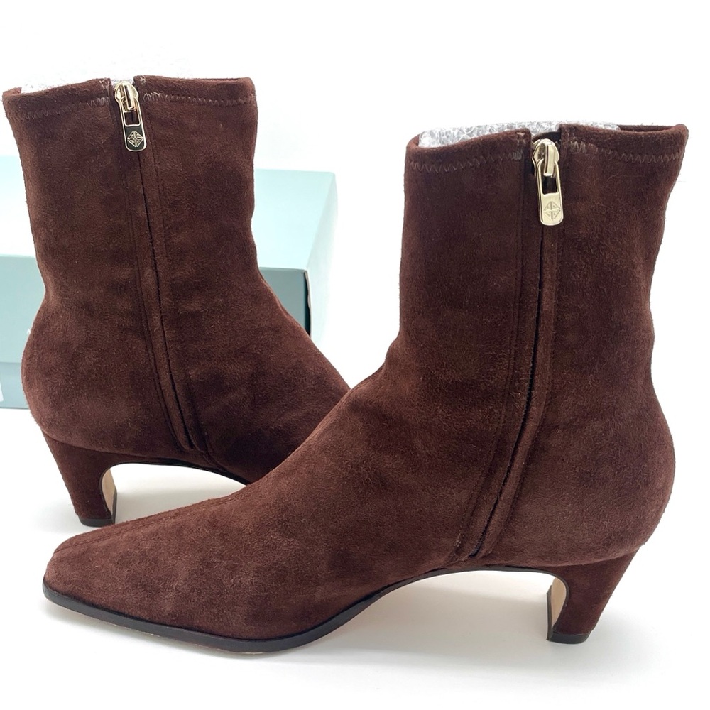 A. MELANI suede stretch sock bootie leather sole low heel 8.5 Mae brown - Picture 4 of 8